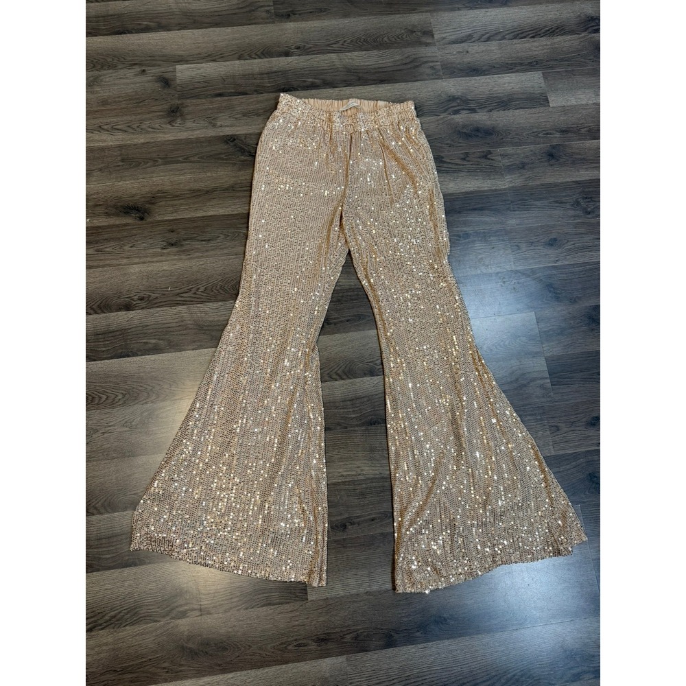 Saints & Hearts Rose Gold Sequin Flare Pants Bell Bottoms Small SIP6152A